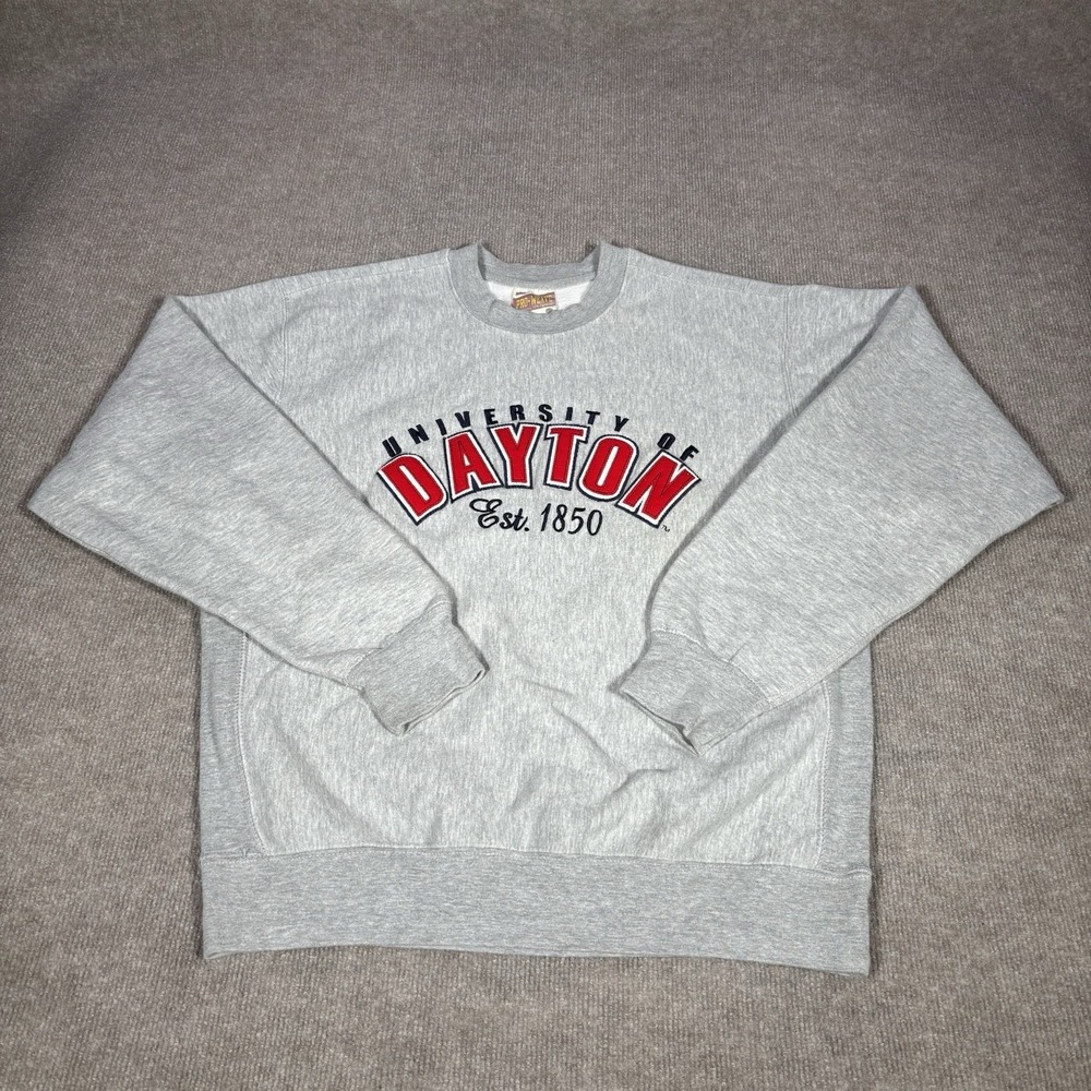 Dayton Flyers Sweatshirt Men M Crewneck Embroidery Gray Heavy Pro Weave MV Sport - Picture 2 of 8